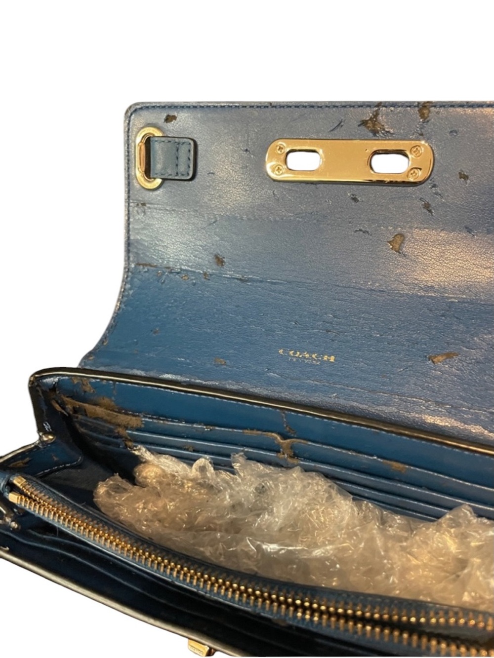 REHAB COACH Blue Pebbled
Leather Wallet with Silver Hardware - PEELING inside - Picture 2 of 3